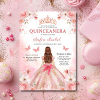 Floral Blush rose Bilingue Espagnol Quinceanera