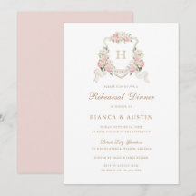 Floral Blush Rose Crest Monogramme Dîner de répéti