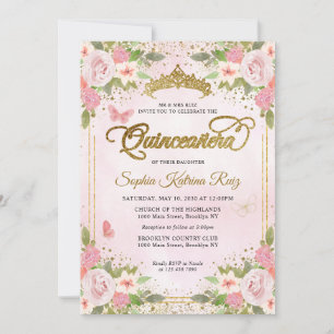 Invitation Floral Blush rose or Parties scintillant Couronne 