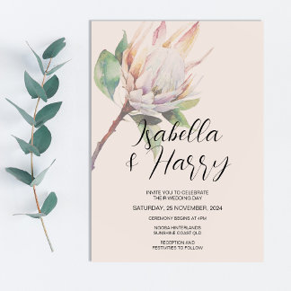 Invitation Floral Blush rose Protea Mariage Fleurs autochtone