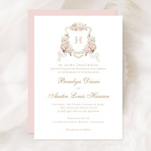 Floral Blush Rose Vert Crest Monogramme Mariage