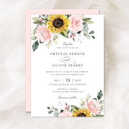 Invitation Floral Blush Sunflowers Vert Élégant Mariage