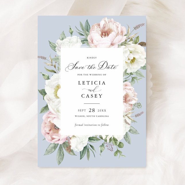 Invitation Floral Blush White Peonies Mariage Enregistrer la  (Créateur téléchargé)