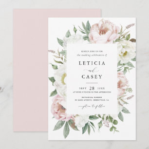 Invitation Floral Blush White Peony Frame Mariage élégant