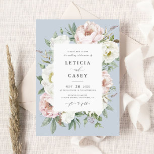 Invitation Floral Blush White Peony Frame Mariage élégant