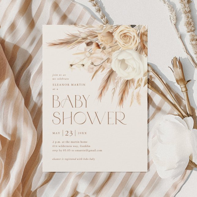 Invitation Floral Boho Baby shower neutre genre (Elegant Floral Gender Neutral
 Boho Baby Shower Invitations.)