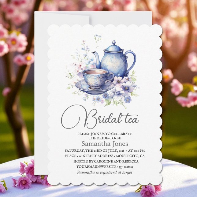 Invitation Floral Boho Blue Tea Pot Party Bridal Shower  (Créateur téléchargé)