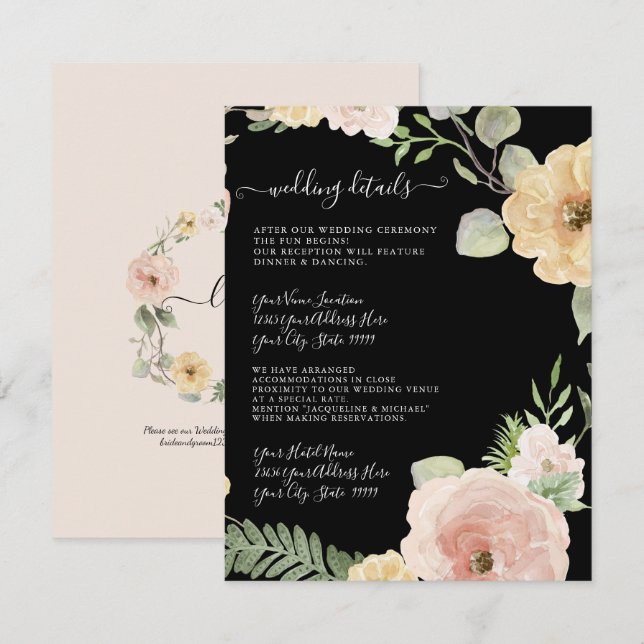 Invitation Floral Boho Blush Mustard Foliard Détails du Maria (Devant / Derrière)