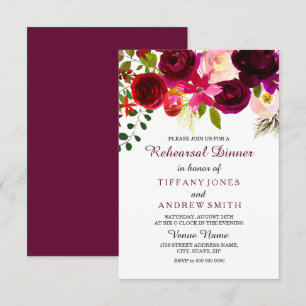 Invitation Floral Boho Bourgogne Mariage rouge Dîner de répét
