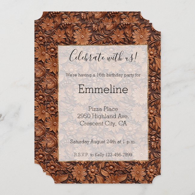 Invitation Floral Boho Brown (Devant / Derrière)