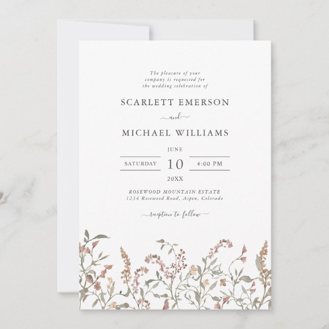 Invitation Floral Boho Chic Mariage (Devant)