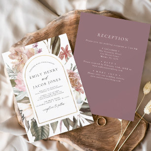 Invitation Floral Boho de Bourgogne tout en un Mariage