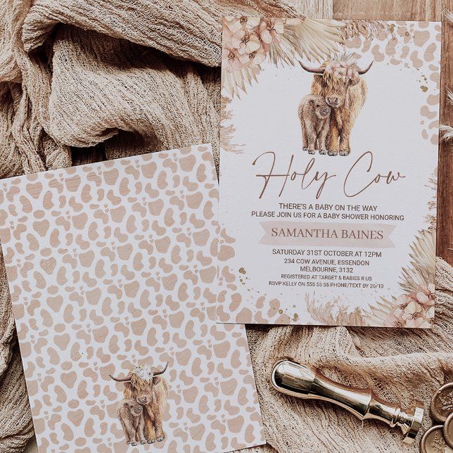 Invitation Floral Boho Highland Vache Calf Baby shower Invita (Créateur téléchargé)