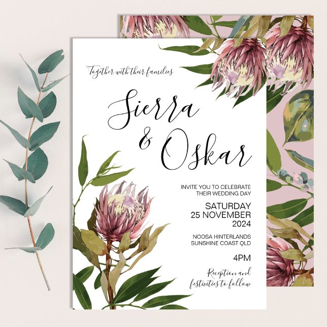 Invitation Floral Boho Protea Fleurs autochtones Mariage (Créateur téléchargé)