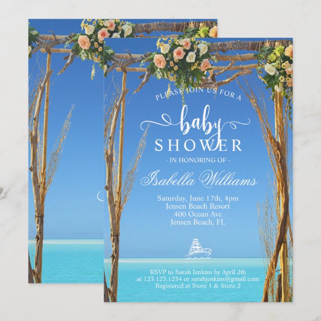 Invitation Floral Boho Summer Beach Gate Baby shower (Devant / Derrière)