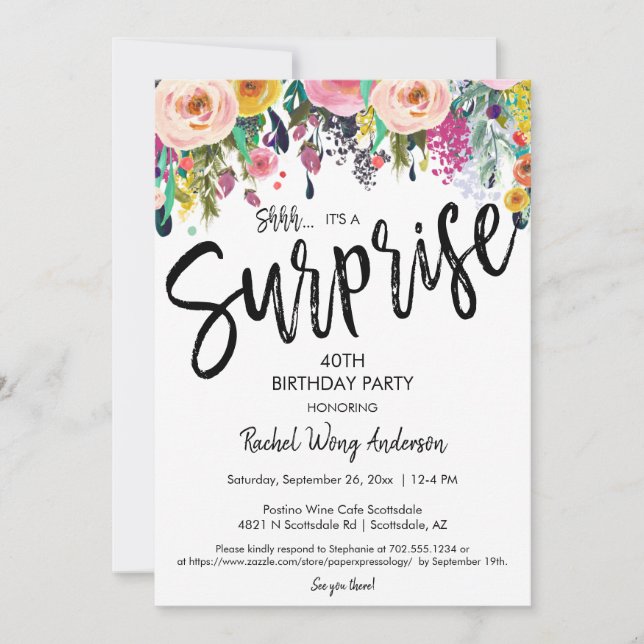Invitation Floral Boho Surprise fête de retraite d'anniversai (Devant)