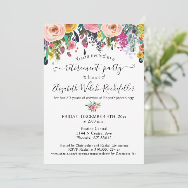 Invitation Floral Bonne Chance Envoyer Hors Parti De Retraite (Debout devant)