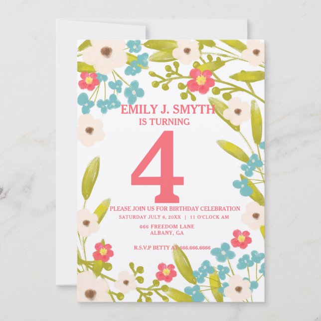 Invitation Floral Border Flower Garden Fête d'anniversaire po (Devant)