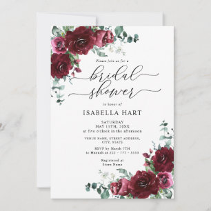 Invitation Floral Bourgogne Aquarelle Marsala Fête des mariée