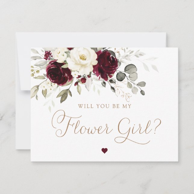 Invitation Floral Bourgogne Blanc Vert Fleur Fille Mariage (Devant)