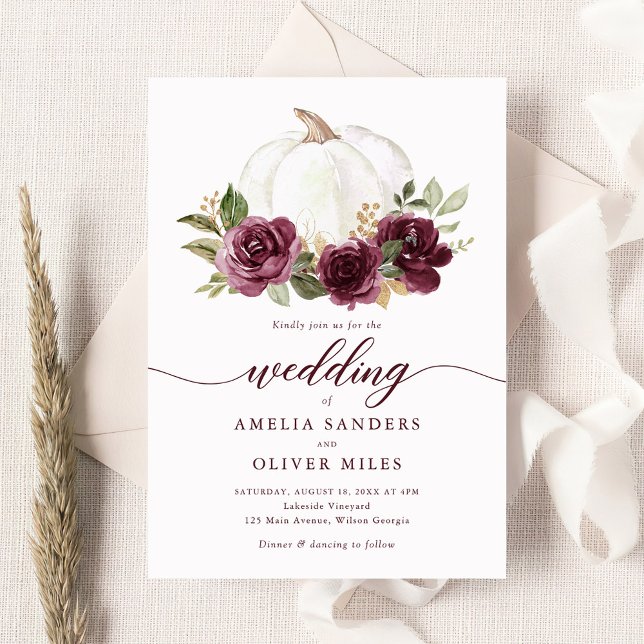 Invitation Floral Bourgogne Citrouille Automne Mariage de ver (Créateur téléchargé)