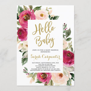 Invitation Floral Bourgogne et rousse fille baby shower