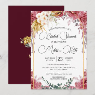 Invitation Floral Bourgogne Gold Eucalyptus Fête des mariées