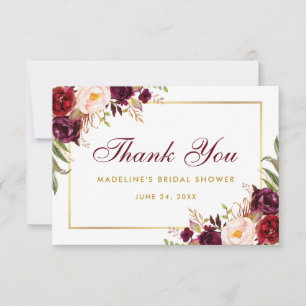 Invitation Floral Bourgogne Gold Fête des mariées Merci B