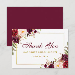 Invitation Floral Bourgogne Gold Fête des mariées Merci SB