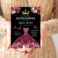 Floral Bourgogne Or Bilingue espagnol Quinceanera