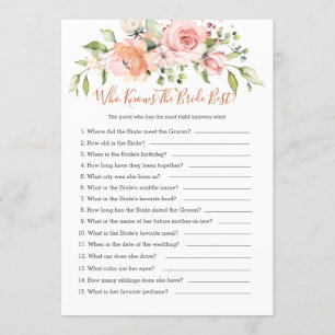 Invitation Floral Bridal Bingo/Qui connaît les meilleurs jeux