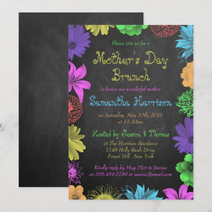Invitation Floral Bright On Chalkboard Fête des Mères Brunch