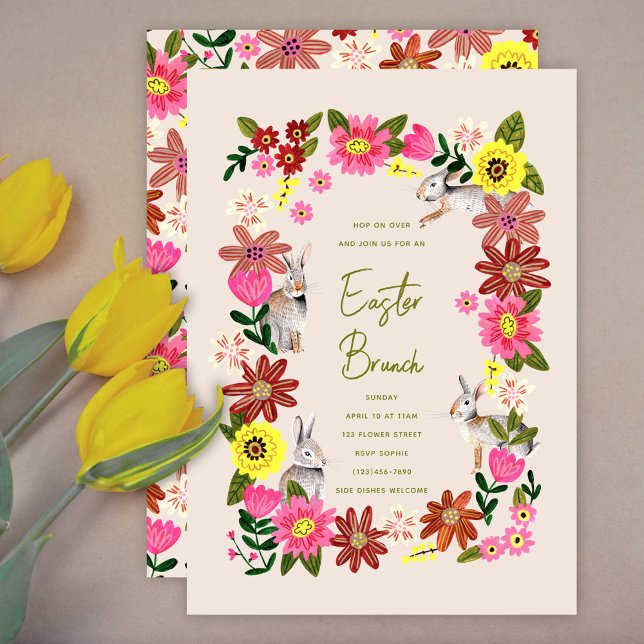 Invitation Floral Bunny Easter Brunch Spring Garden (Floral Bunny Easter Brunch Spring Garden Invitation)