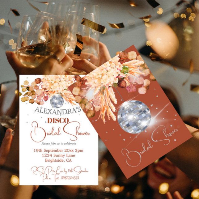 Invitation Floral Bural Orange Disco Ball Fête des mariées (Créateur téléchargé)