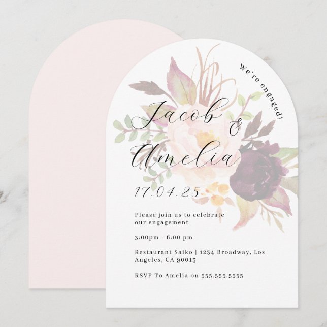Invitation Floral Burgundy Blush Arch (Devant / Derrière)