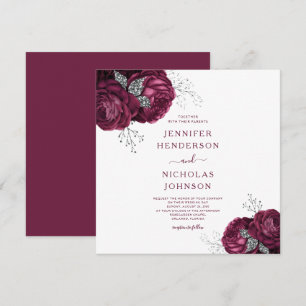 Invitation Floral Burgundy Peonies Mariage élégant