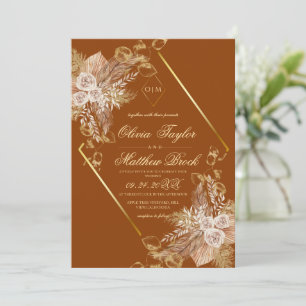 Invitation Floral Burn Orange Boho Mariage rustique