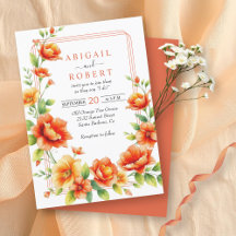 Floral cadre orangé fleurs, triple bordure mariage