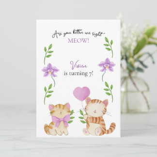 Invitation Floral Cat Kids Birthday Party