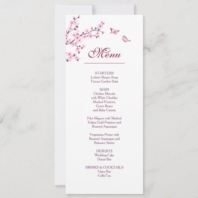 Invitation Floral Cerisier Fleur rose Mariage blanc (Devant)