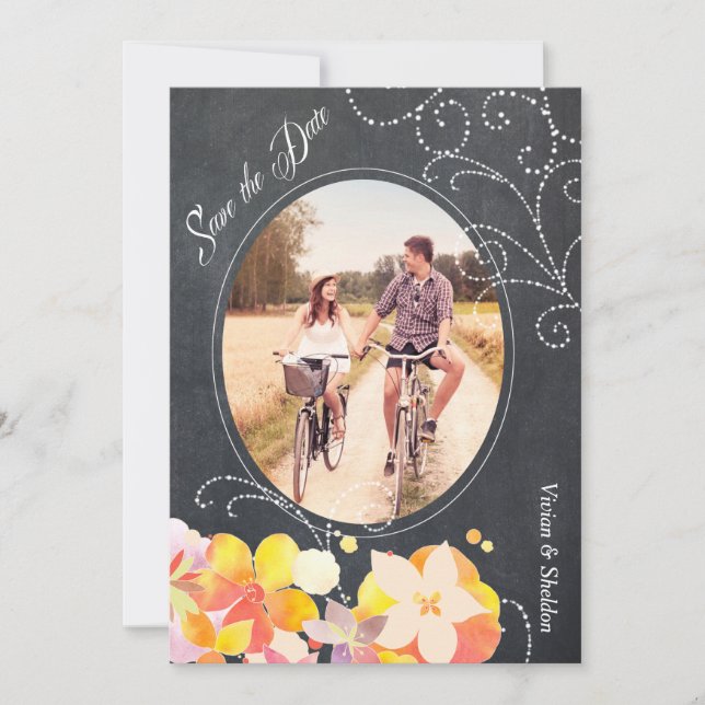 Invitation Floral Chalkboard Mariage Photo Enregistrer la dat (Devant)