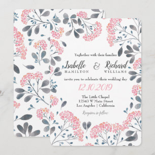 Invitation Floral chic gris cadre rose mariage