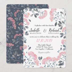 Invitation Floral chic gris cadre rose mariage