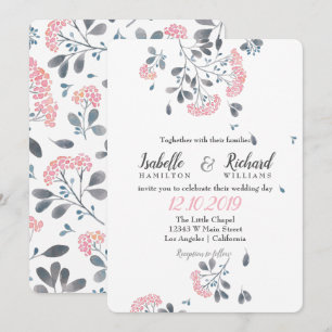 Invitation Floral chic rose mariage d'aquarelle rose