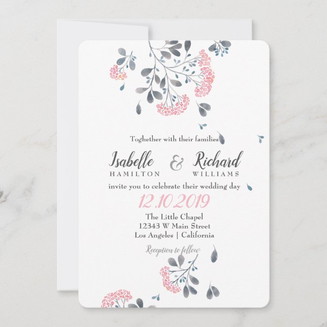 Invitation Floral chic rose mariage d'aquarelle rose (Devant)