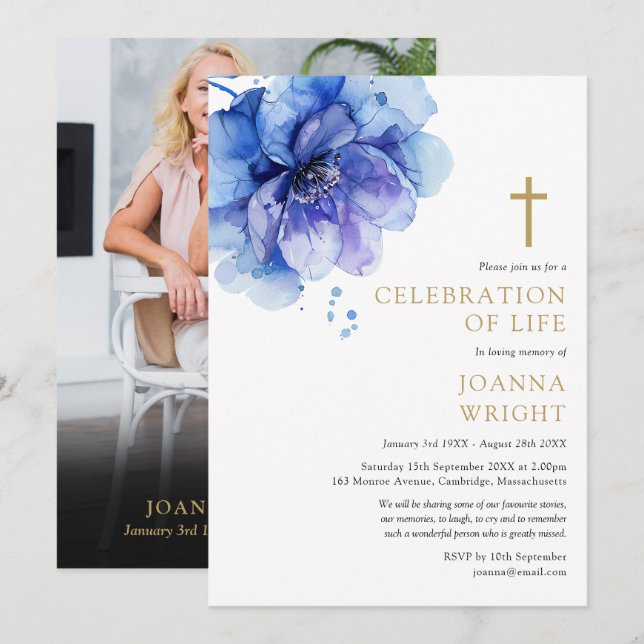 Invitation Floral Christian Célébration De La Vie Funéraire P (Devant / Derrière)