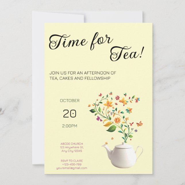 Invitation Floral Christian Tea Party (Devant)