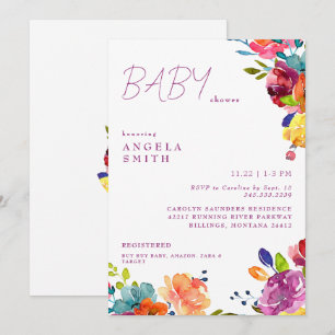 Invitation Floral coloré été bébé fille douche