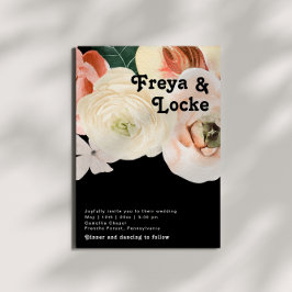 Invitation Floral coloré gras | Mariage Décontracté noir