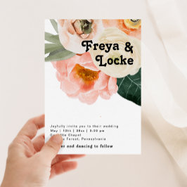 Invitation Floral coloré gras | Monogramme photo Décontracté